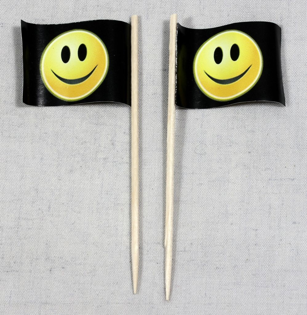 Party-Picker Flagge Smiley schwarz Smily Papierfähnchen in Spitzenqualität 25 Stück Beutel