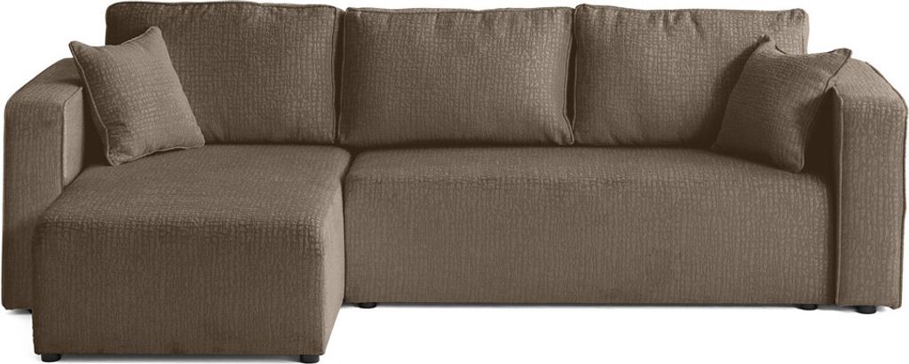 Best Möbel Topaze - 4-Sitzer Ecksofa beidseitig montierbar - Schlaffunktion und Bettkasten - strukturierter Samtstoff , Taupe