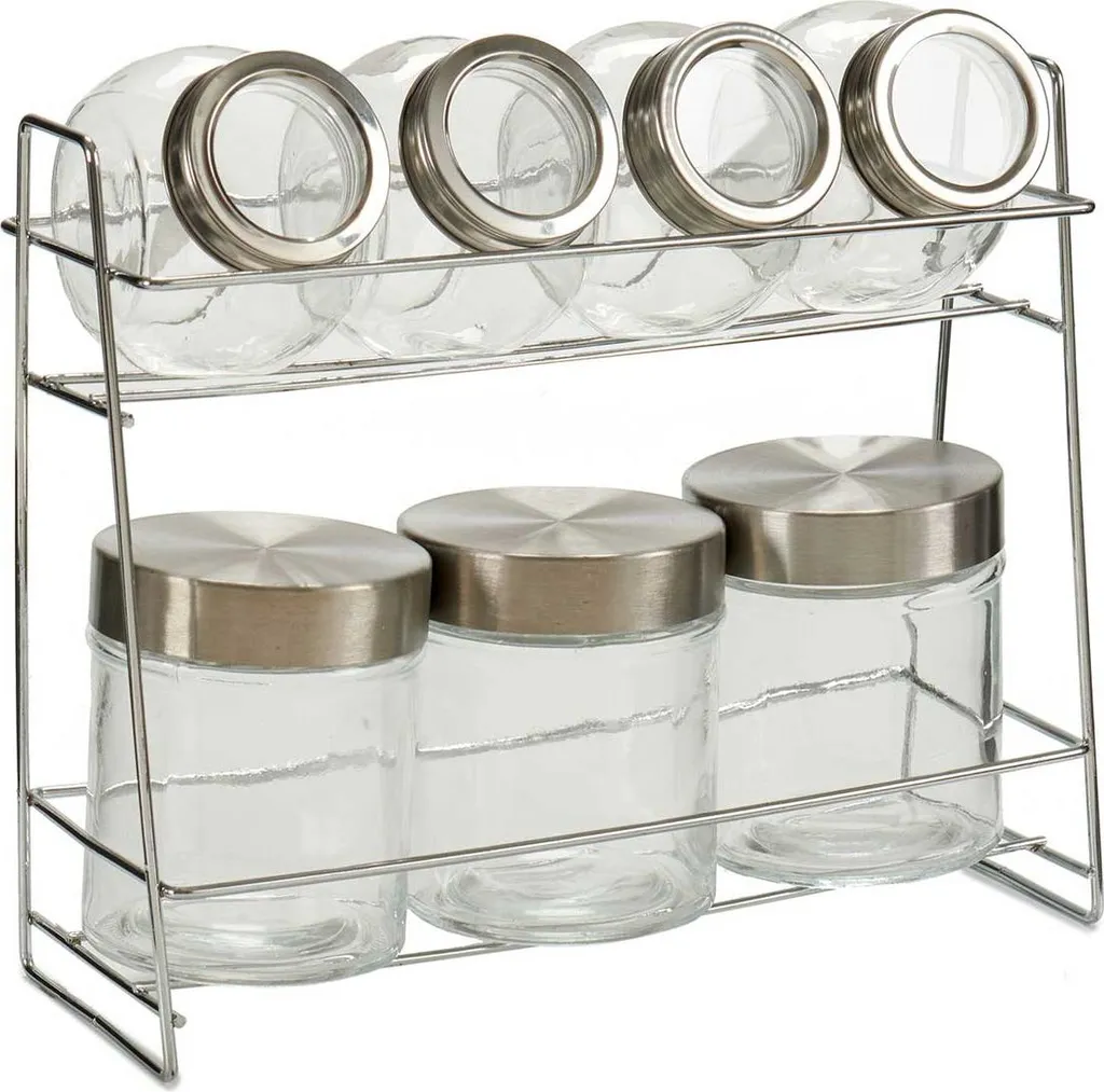 Organisateur d'épices avec bocaux sur pied - Rack de cuisine en acier