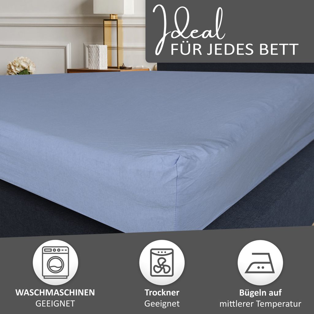 Spannbettlaken Jersey 180-200x200 Hellblau 100% Baumwolle Produktbild 3