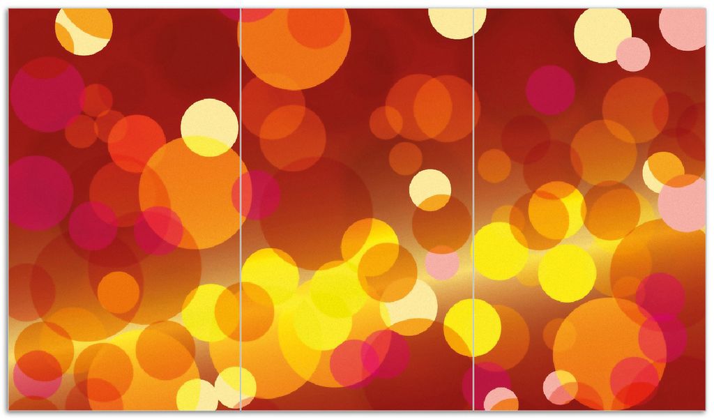 Wallario Herdabdeckplatte aus Glas, Größe 90 x 52 cm 3-teilig, Motiv Rote gelbe und orange Kreise - harmonisches Muster