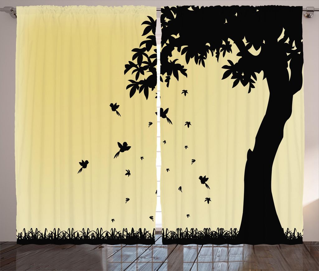 ABAKUHAUS Herbst Rustikaler Vorhang, Baum mit Blättern, Wohnzimmer Universalband Gardinen mit Schlaufen und Haken, 280 x 245 cm, Mustard Schwarz