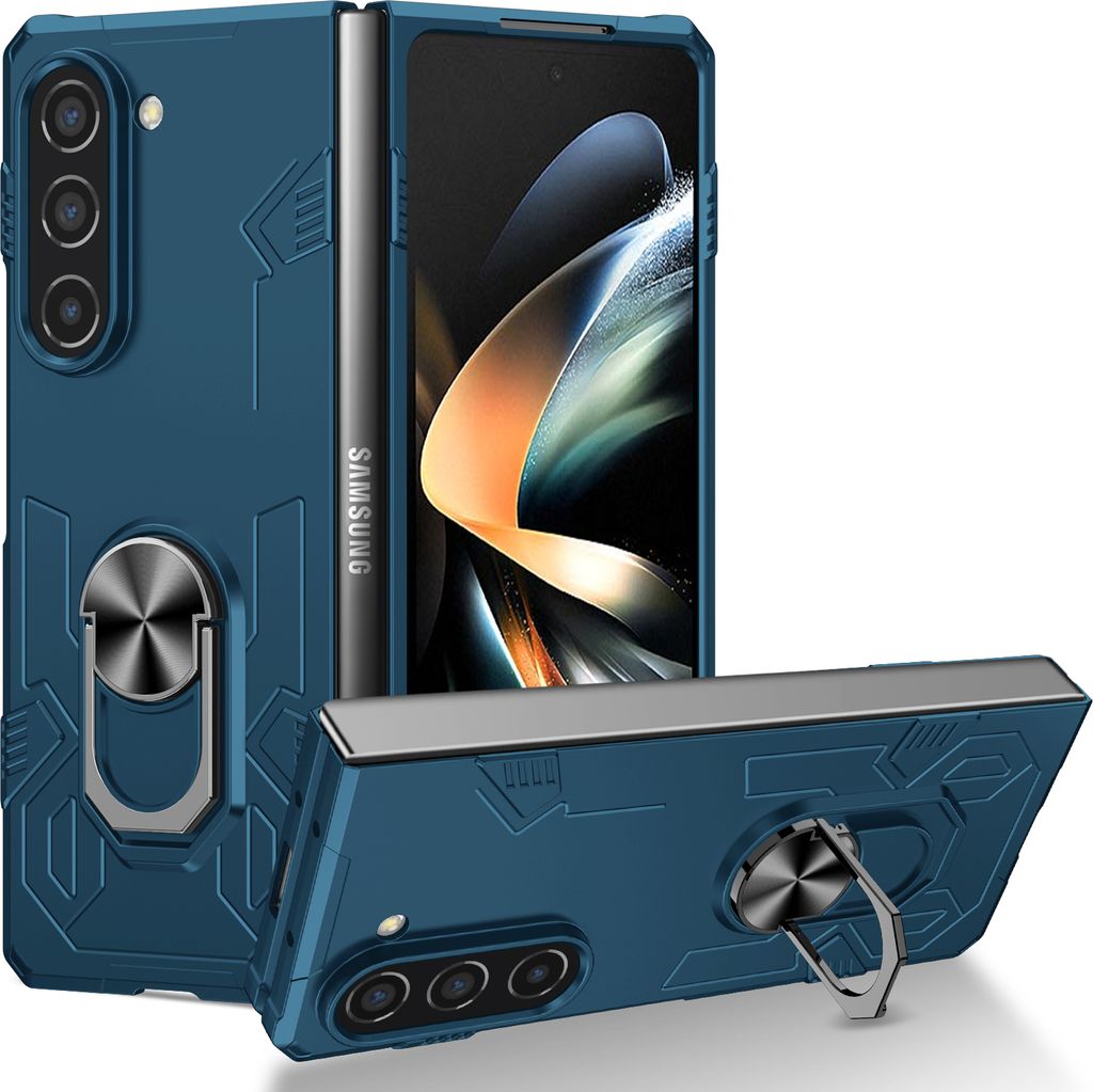 Galaxy Z Fold5 Hülle, Robust Harter PC Stoßfest Ringhalter Ständer Schutzhülle für Samsung Galaxy Z Fold 5 Dunkelblau