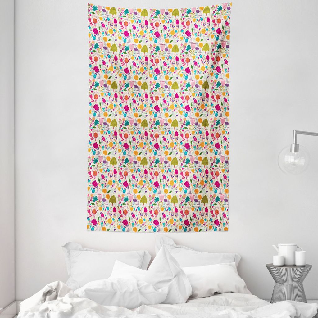 ABAKUHAUS Blumen Wandteppich und Tagesdecke, Zier Blüten aus Weiches Mikrofaser Stoff Waschbar ohne Verblassen Digitaldruck, 140 x 230 cm, Mehrfarbig