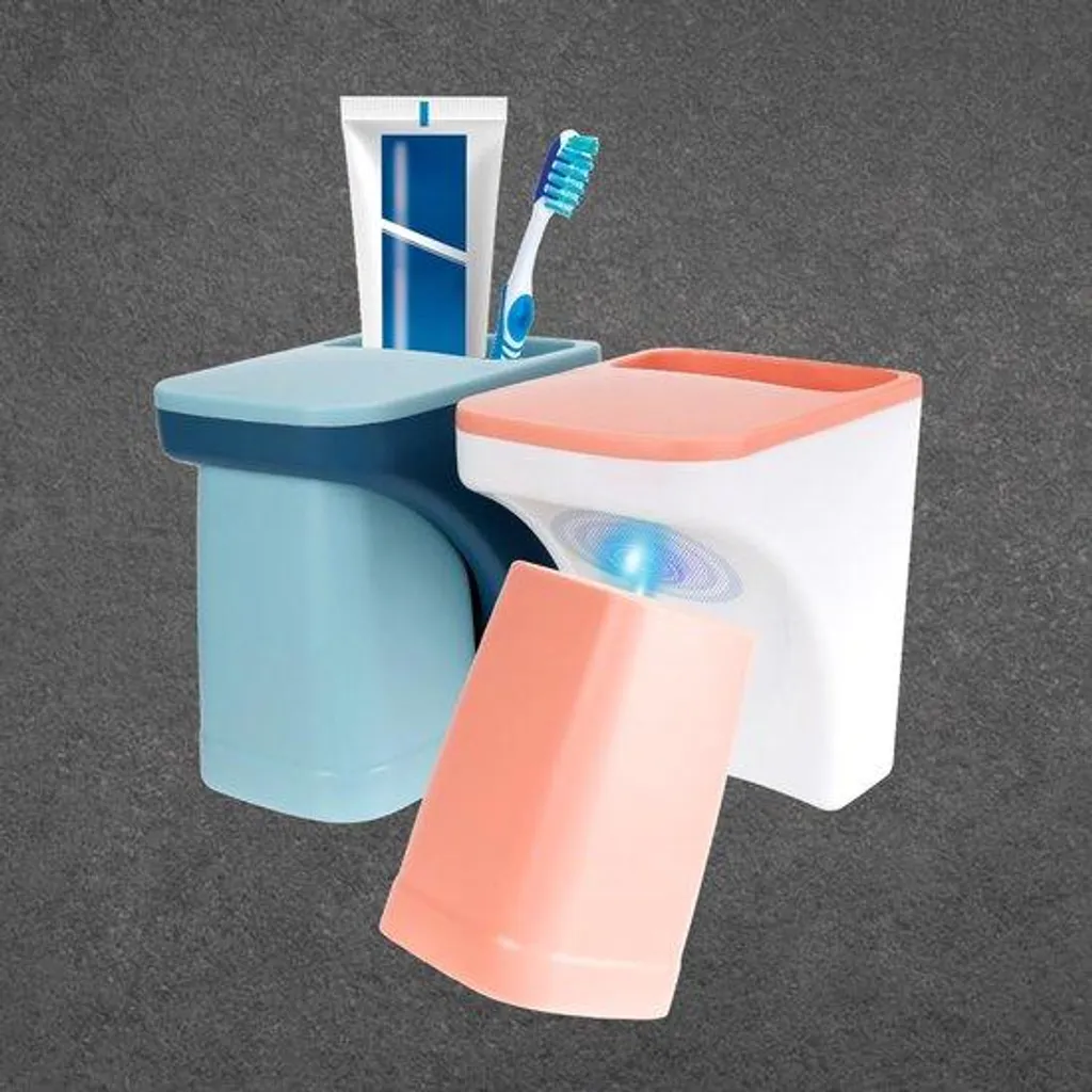 Support de brosse à dents magnétique mural bleu et rose - Set de 2 pièces