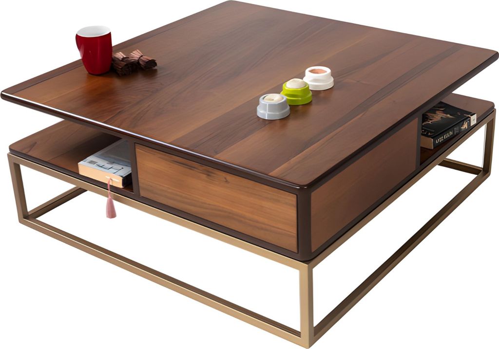 Quadratischer Couchtisch mit Büchernische und stilvollem Sockel