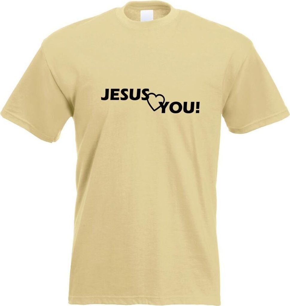 Kiwistar - T-Shirt - Khaki - Jesus Love You Christentum Motiv Bedruckt Funshirt Design Print - mit Motiv Bedruckt - Funshirt Design - Sport - Freiz...