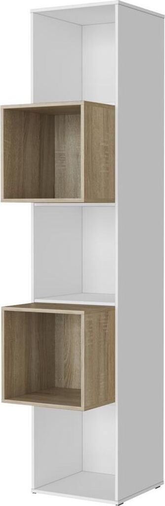 SMARTBett Standregal, Würfelregal für Wohnzimmer, Kinderzimmer, Schlafzimmer und Büro | Regal Weiss + 2 Würfel Eiche Sonoma
