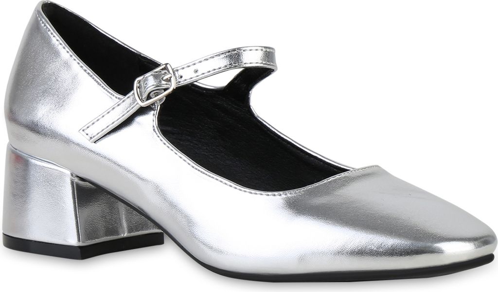 VAN HILL Damen Mary Janes Pumps Klassische Metallic Eckige Produktbild 1
