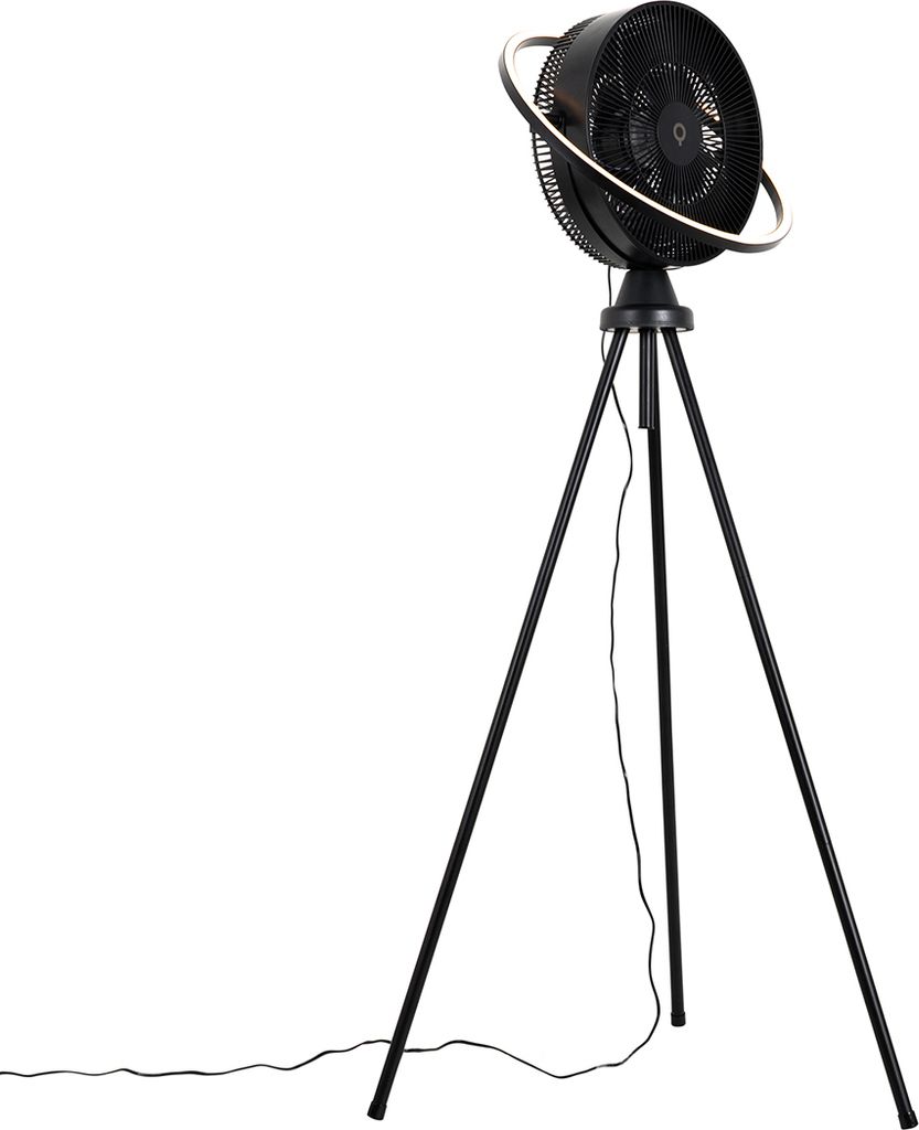 QAZQA - Modern Standventilator Stativ schwarz inkl. LED 3-stufig dimmbar - Marleen Dimmer I Dimmbar I Wohnzimmer I Schlafzimmer - Kunststoff Längl...
