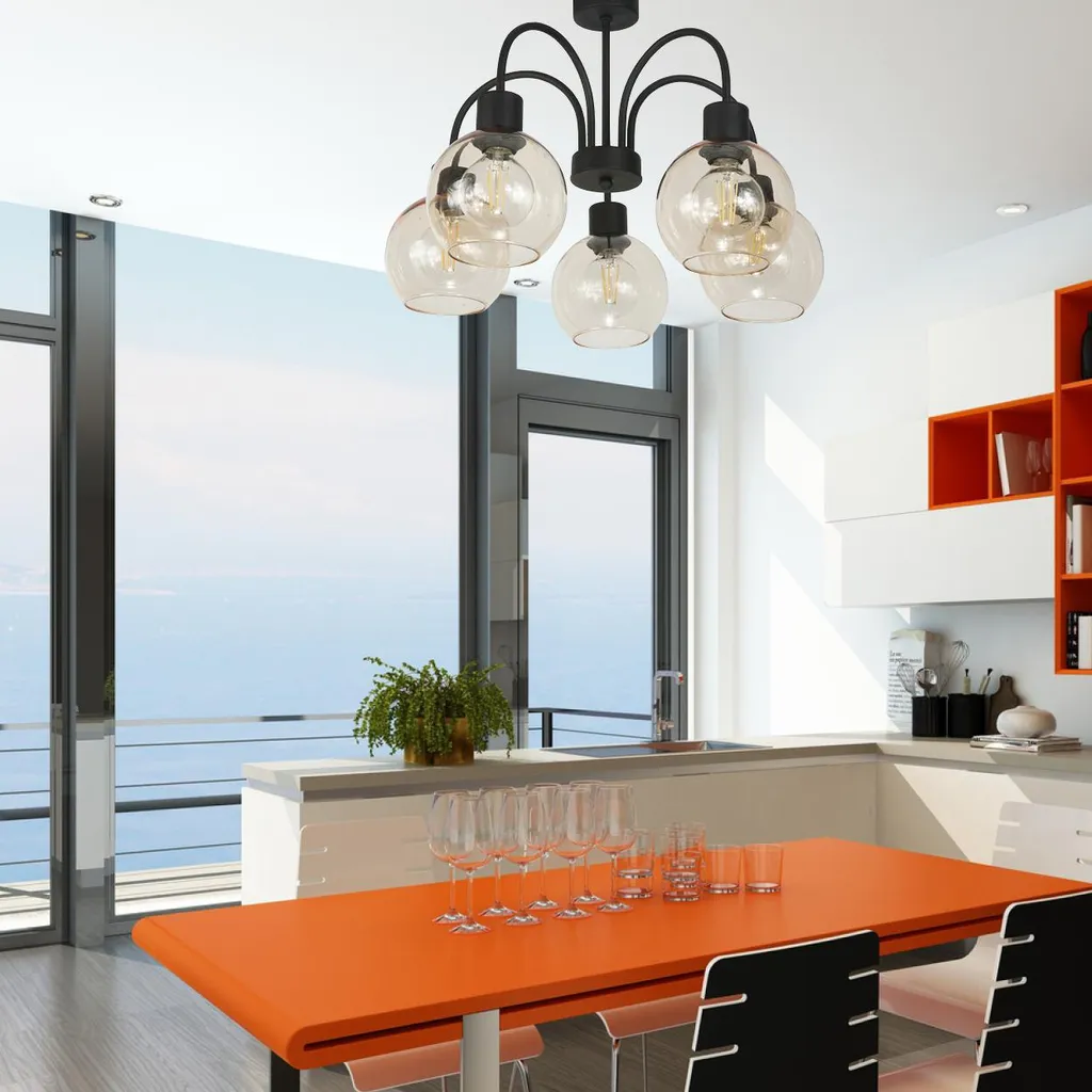 Plafonnier design noir mat ZEFIR avec diffuseur en verre transparent - 3