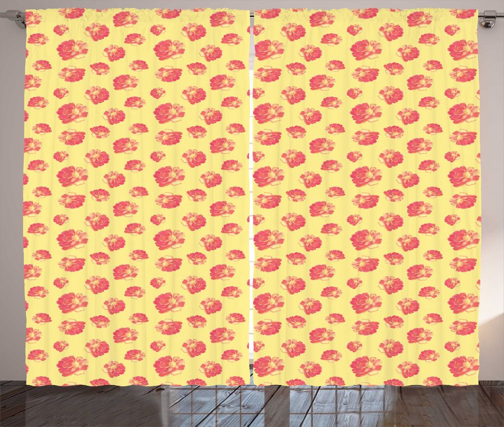 ABAKUHAUS Rosen Rustikaler Vorhang, Weinlese-Thema Weibliche Blütenblätter, Wohnzimmer Universalband Gardinen mit Schlaufen und Haken, 280 x 175 ...