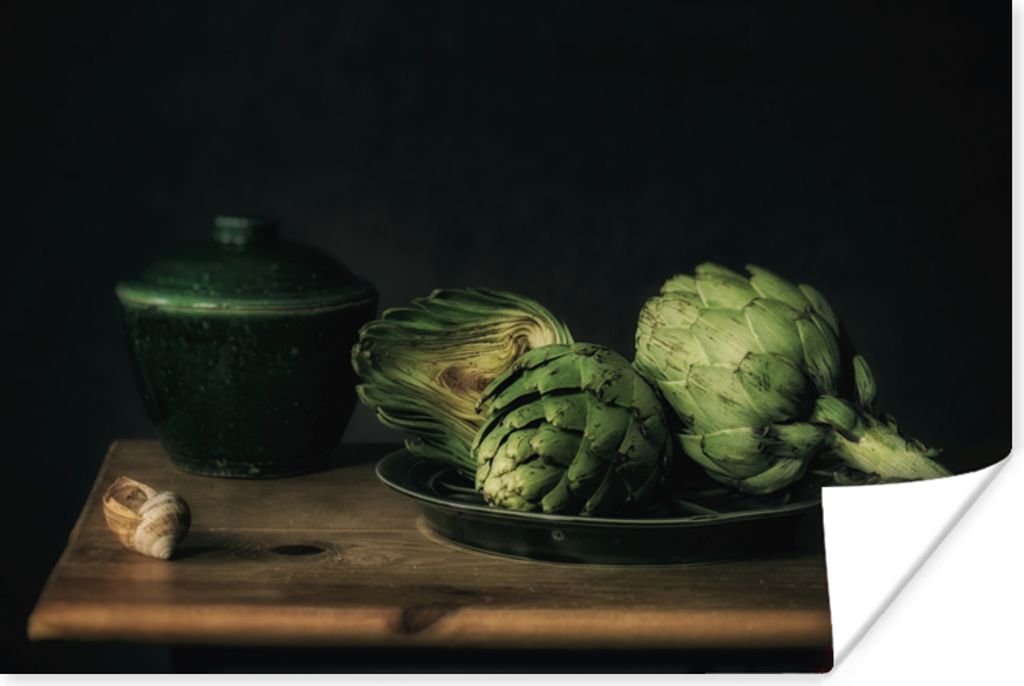 MuchoWow Poster Stilleben - Teller - Artischocke - Malerei 60x40 cm - Schlafzimmerdekoration