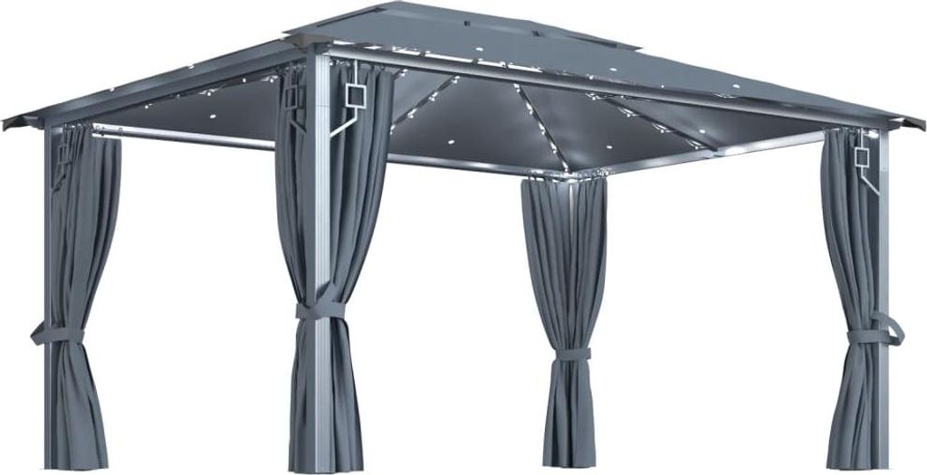 vidaXL Pavillon mit Vorhängen & LED-Lichterkette 4x3 m Anthrazit Alu