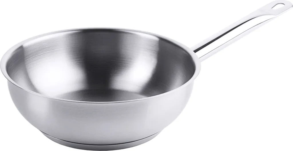 Padella Contacto in acciaio inox 18/10 Ø20 cm con manico tubolare e bordo versatore, adatta all'induzione, base a capsula, casseruola senza coperchio
