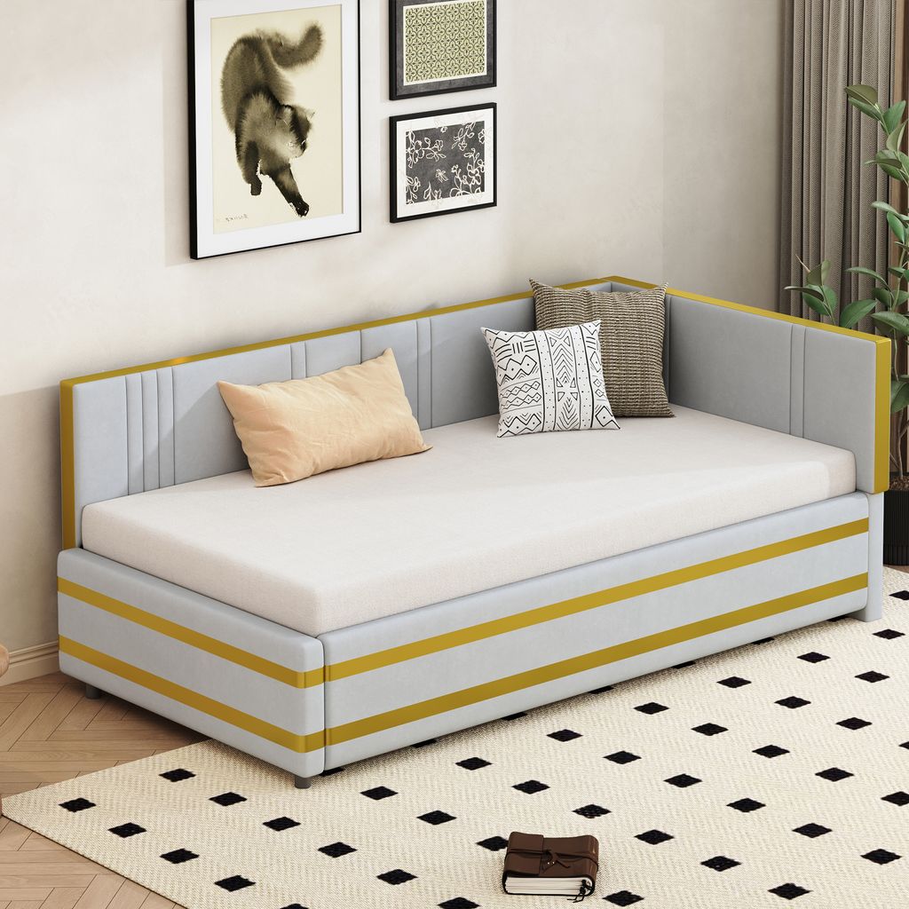 STILVORA Schlafsofa 90x200cm Tagesbett Sofabett mit Lattenrost aus Holz,Jugendbett mit hautfreundlichem Samtstoff,ohne Matratze,Hellgrau