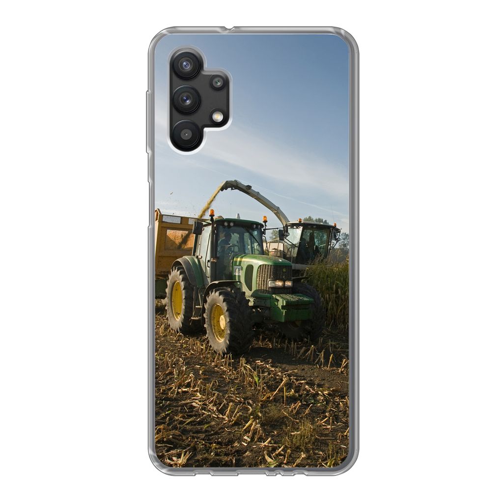 MuchoWow Handyhülle Schutzhülle Hülle für Samsung Galaxy A32 5G Traktor - Anhänger - Mais - Grün - Landleben Silikon Softcase Handy Hülle ...
