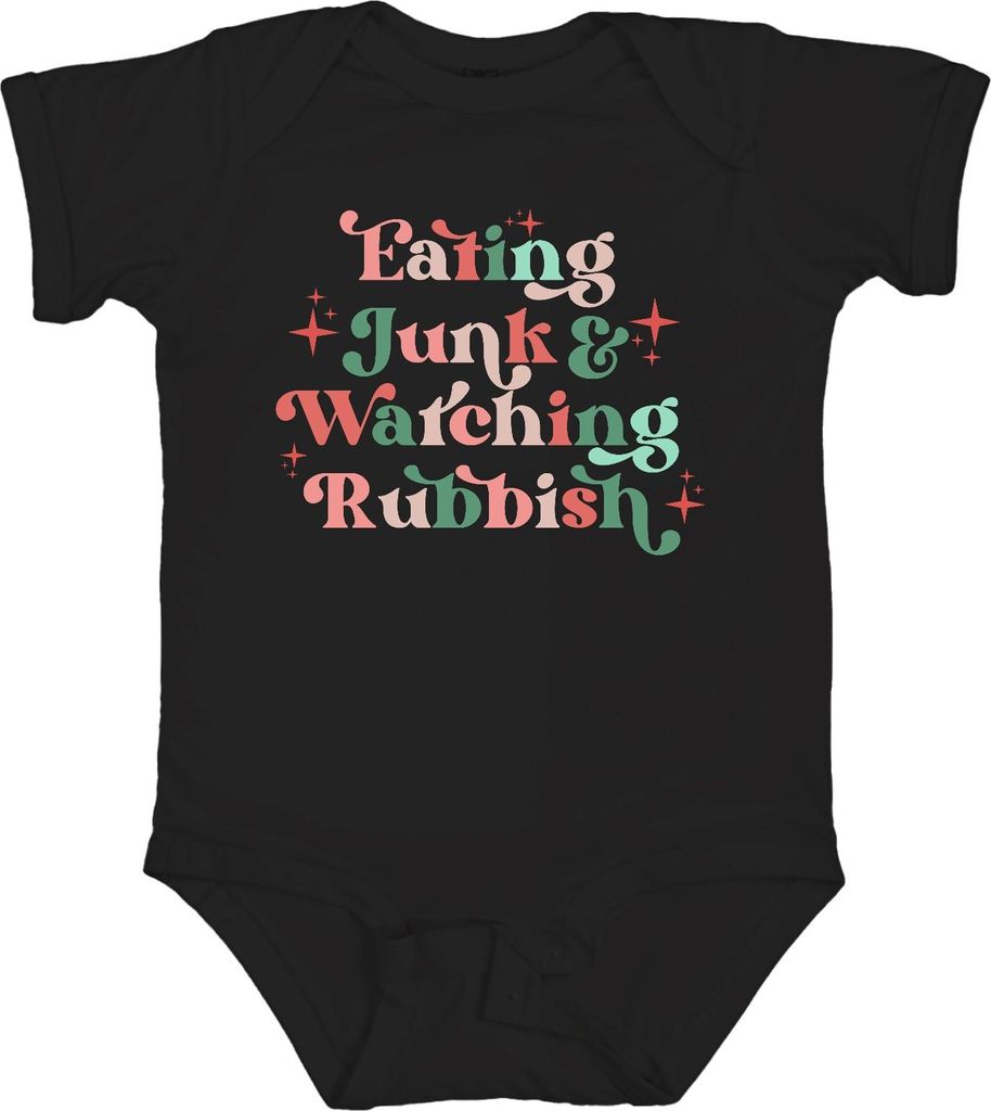 Eating Junk Watching Rubbish Binge Couch Wochenende Lustig Unisex Baby Body, Schwarz, 6/12