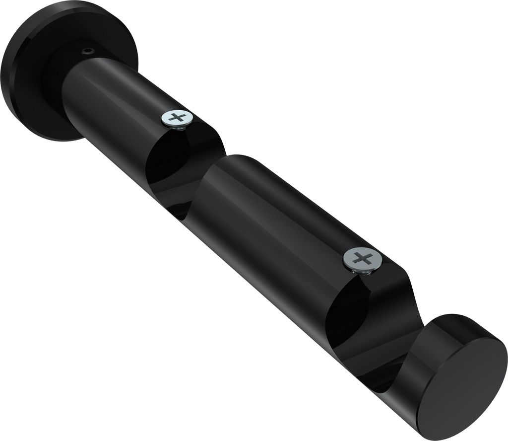 Interdeco Träger mit Abstand 7,5/14,5 cm / Wandhalterung für Gardinenstangen 20 mm Ø, 2-läufig Schwarz, Typ Platon