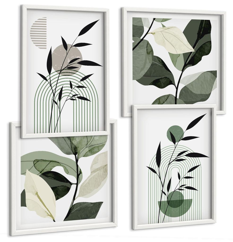 Bilder Set 4-teilig im Goldrahmen Rahmen – Wandbilder 4 Stück – gerahmte Poster für Wohnzimmer, Schlafzimmer und Flur – 50x50 cm - 40x60 cm...