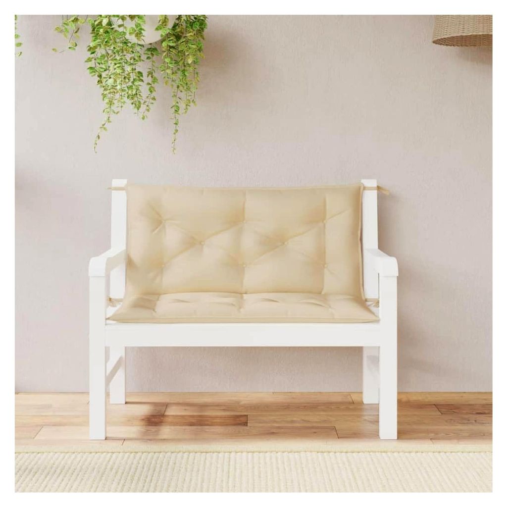 Gartenbankauflagen 2 Stück, Sitzkissen mit Hohlfasern, Kissen mit Schnüren für Innen- und Außenbereich, Beige Oxford-Gewebe