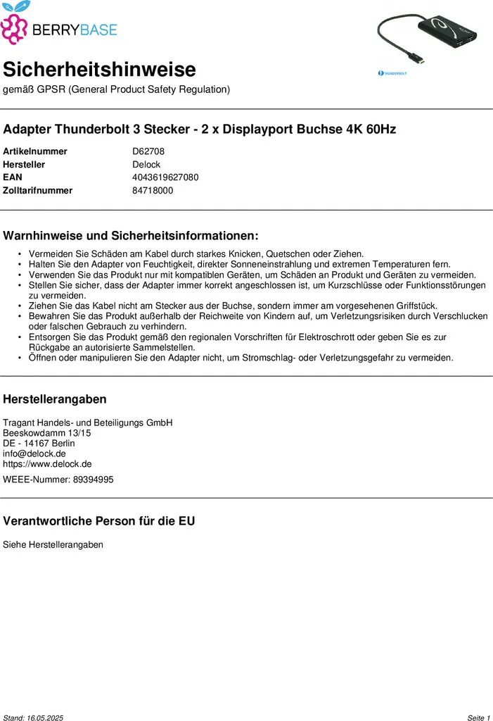 Solution Multi-Écrans 4K via Adaptateur Thunderbolt 3 vers 2x DP Delock - 5