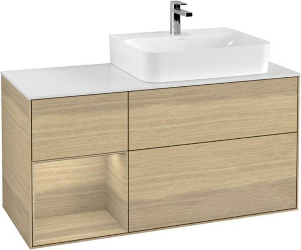 V&B Waschtischunterschrank Abdeckplatte Gl. wh. m Finion 120cm, Reg links Oak Veneer, Oak Veneer