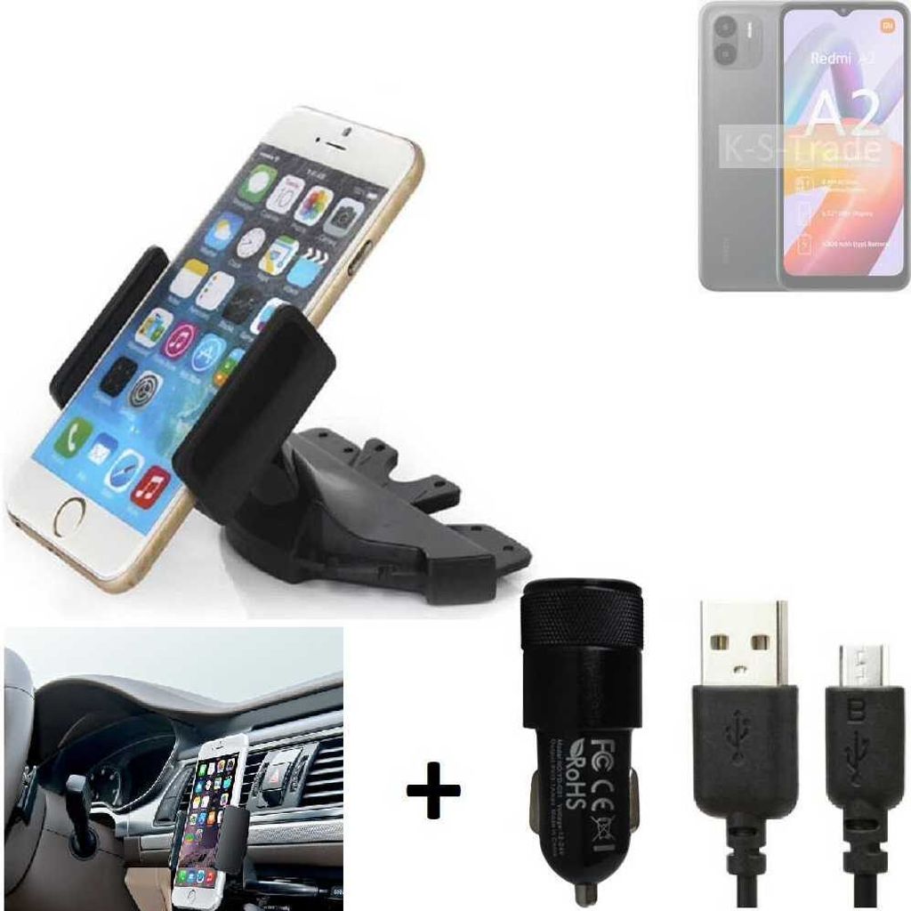TOP SET K-S-Trade Autohalterung kompatibel mit Xiaomi Redmi A2 CD Schlitz Halterung KFZ-Halter Radio Handy Halterung 360° drehbar DVD-Schacht inkl.