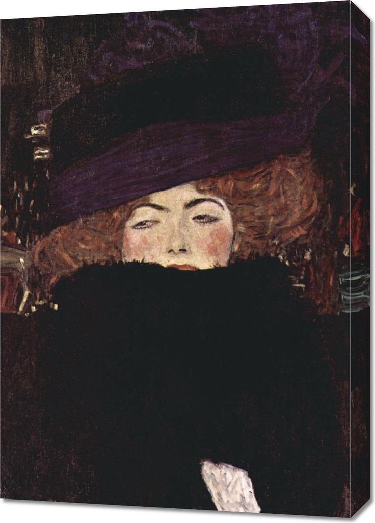 Bild 50x70cm Dame mit Hut und Federboa, Klimt Vintage