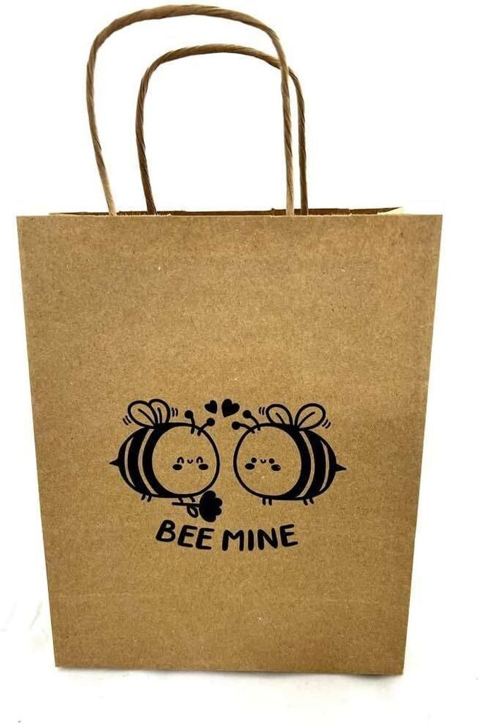 4BEE Papiertüte mit Aufschrift – Einkaufstasche für Lebensmittel – Taschen für Imkereigeschäfte und Imker - Bee Mine - 10 Stück, 22,5x18x8cm