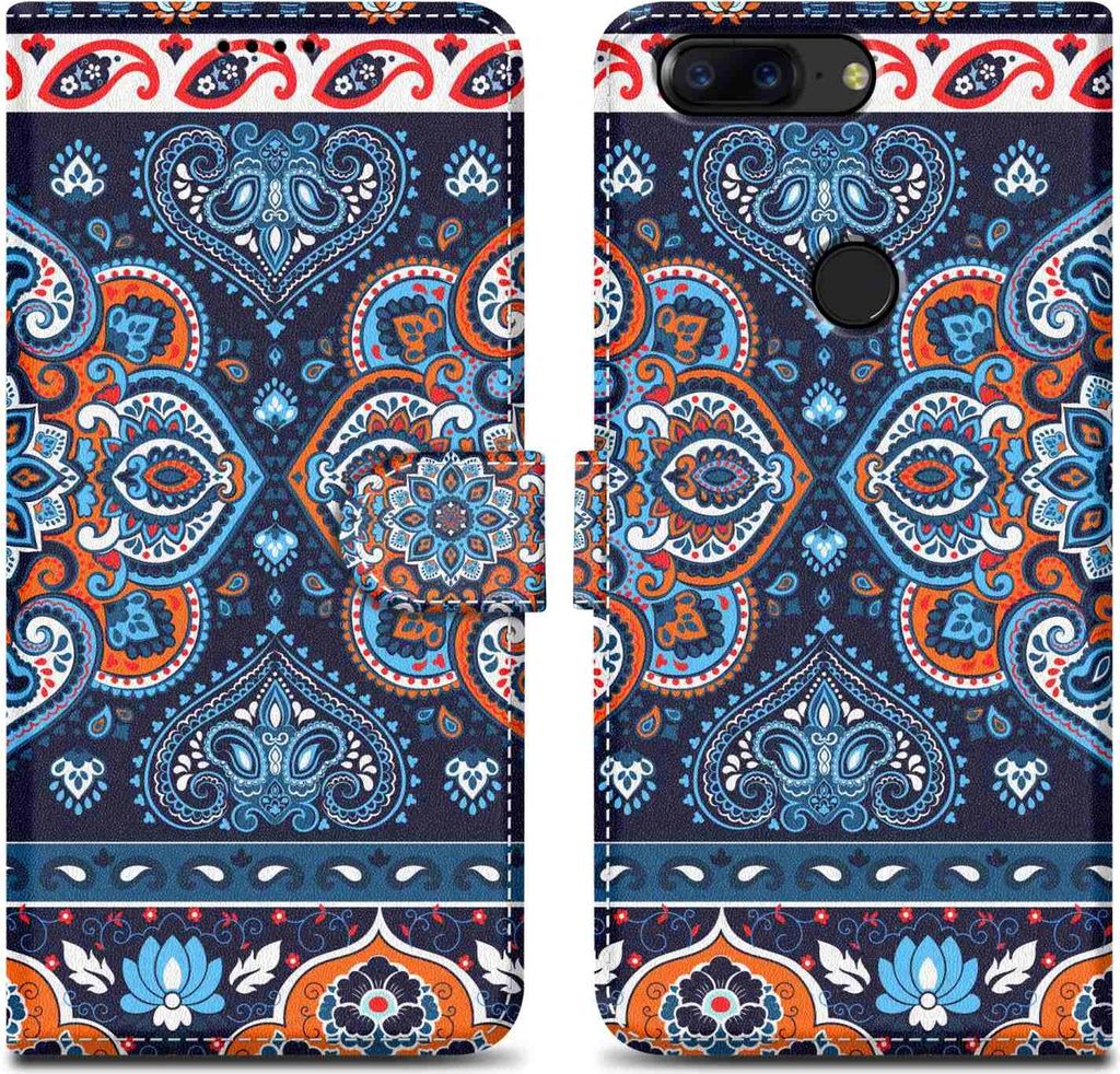 Cadorabo Schutzhülle für OnePlus 5T Hülle Design Blau Handyhülle Schutzhülle Etui Magnetisch Case Cover