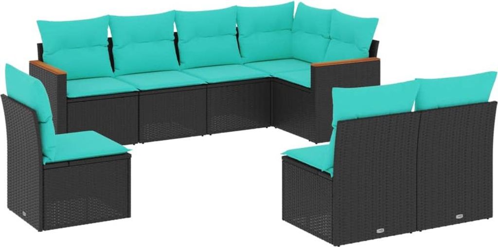 vidaXL 8-teiliges Gartensofa-Set mit Kissen, schwarzes Polyrattan