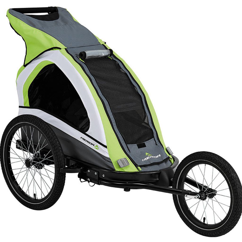 Merida Uno Kinderfahrradanhänger für 1 Kind, mit Buggy-Set und Jogger-Set- Grün