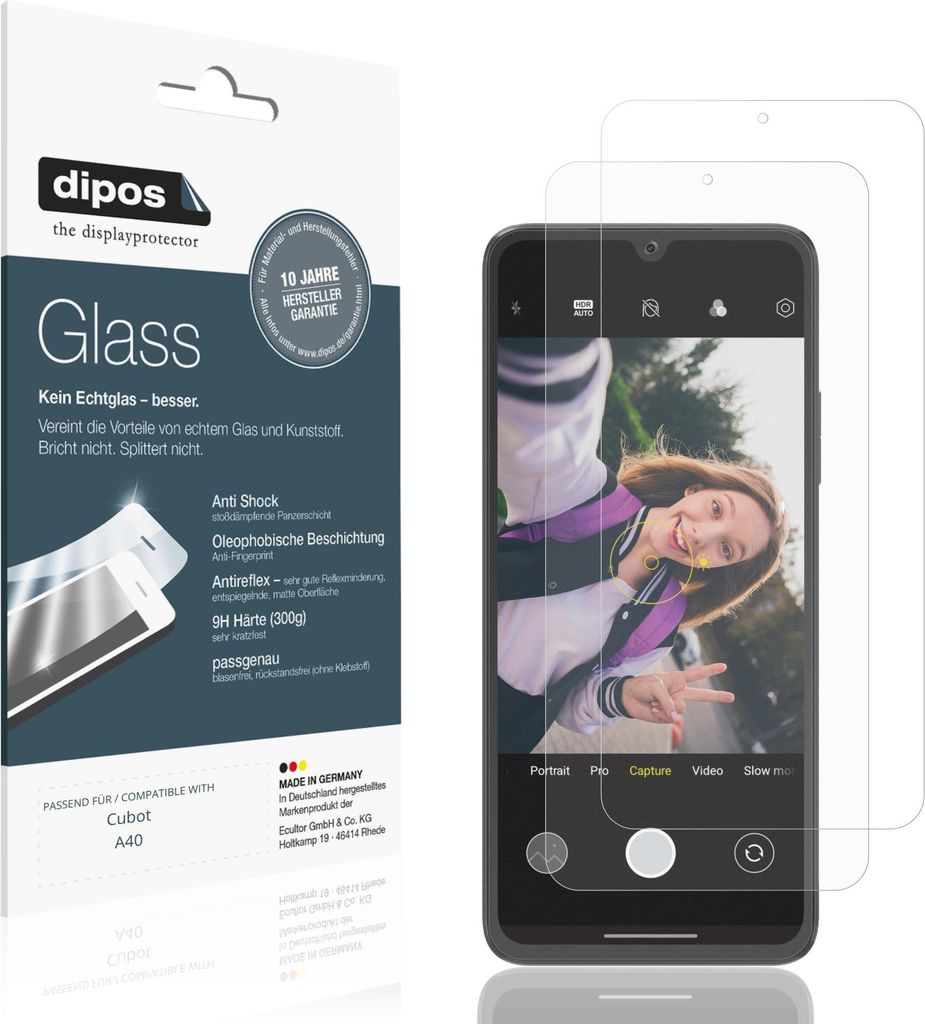 2x Schutzfolie für Cubot A40 matt - Anti-Shock 9H Folie dipos Glass Kunststoffglas