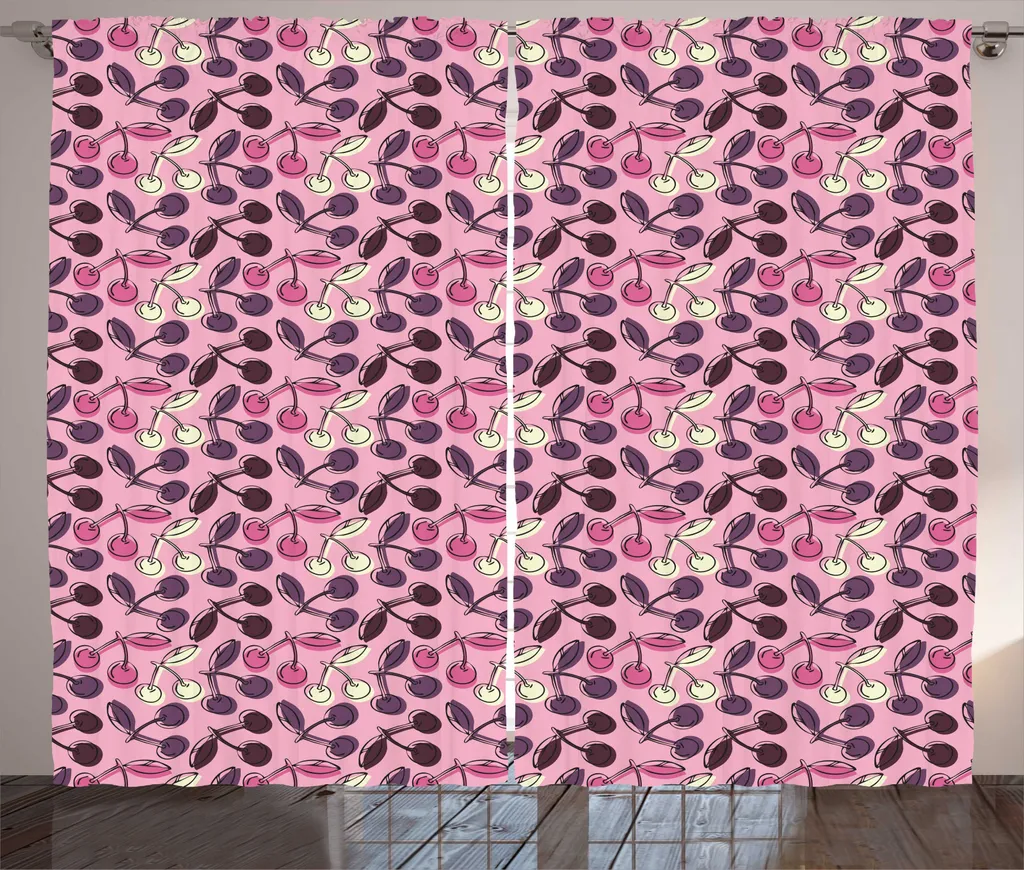 ABAKUHAUS Rideau Rustique d'Été Cerise Pastel 280x225cm avec Crochets