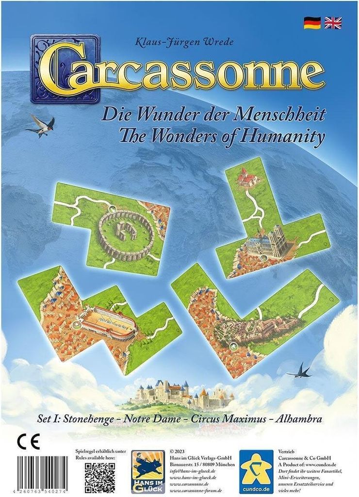 Carcassonne Die Wunder der Menschheit, Brettspiel, für 2-5 Spieler, ab 7 Jahre