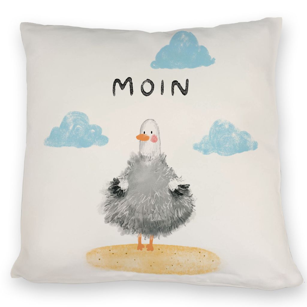 Kissen 40x40cm maritim mit Möwe Motiv und Spruch Moin Produktbild 