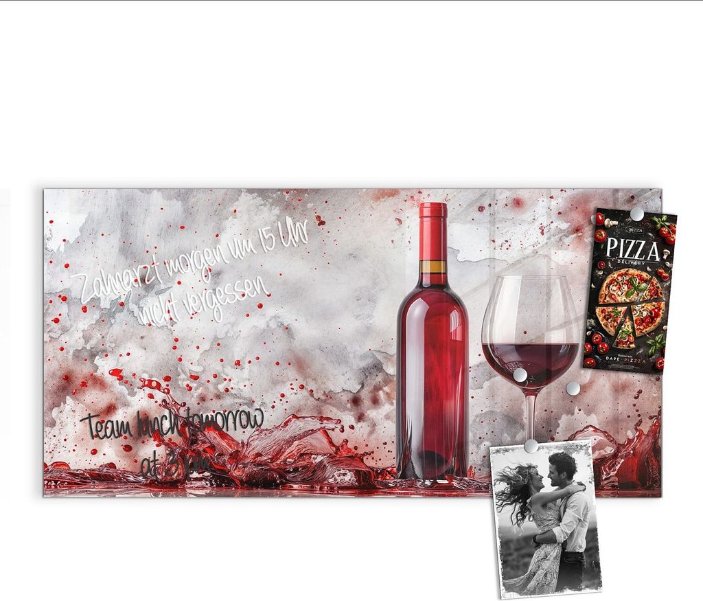 Magnettafel 100x50cm Pinnwand Whiteboard beschreibbar - Rotwein mit Glas
