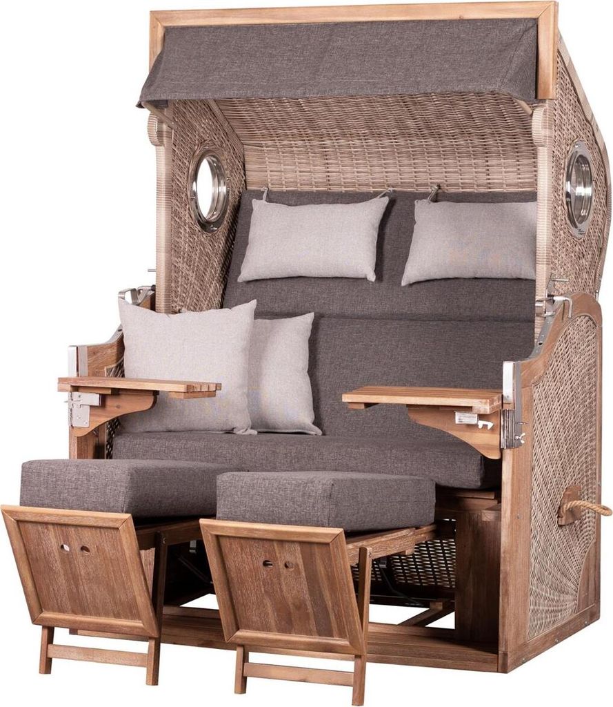 Strandkorb TRENDY PURE Greenline 175XL - PE anthique white - Dessin 753 - inkl. Schutzhülle