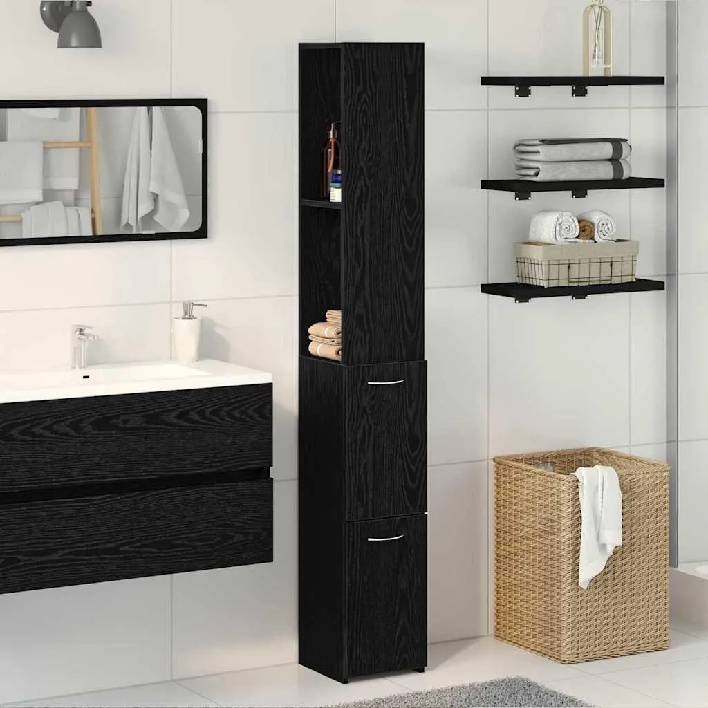 Mobile Colonna Bagno SYFAX Nero 25x25x170cm - Arredo Design Multistrato