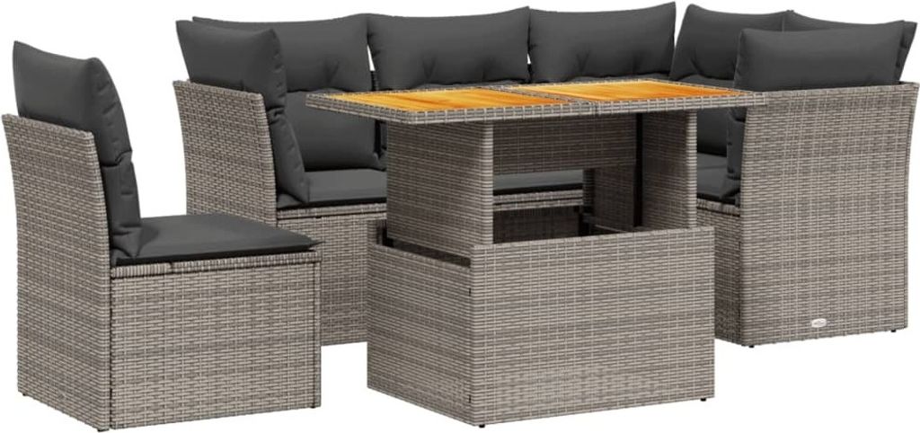 5-tlg. Garten-Sofagarnitur mit Kissen Grau Poly Rattan