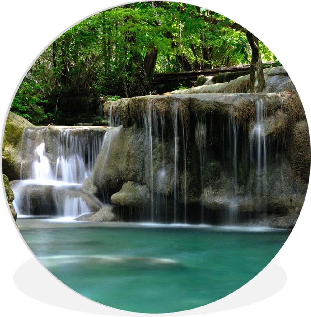 MuchoWow Rundes Wandbild - Runde Bilder Mehrere kleine Wasserfälle im Erawan-Nationalpark in Thailand Ø 30 cm Kreis Wanddekoration Kunststoff -...