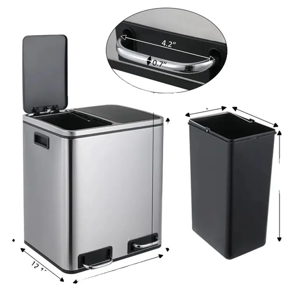 Poubelle de cuisine tri sélectif 30L avec pédale et couvercle silencieux