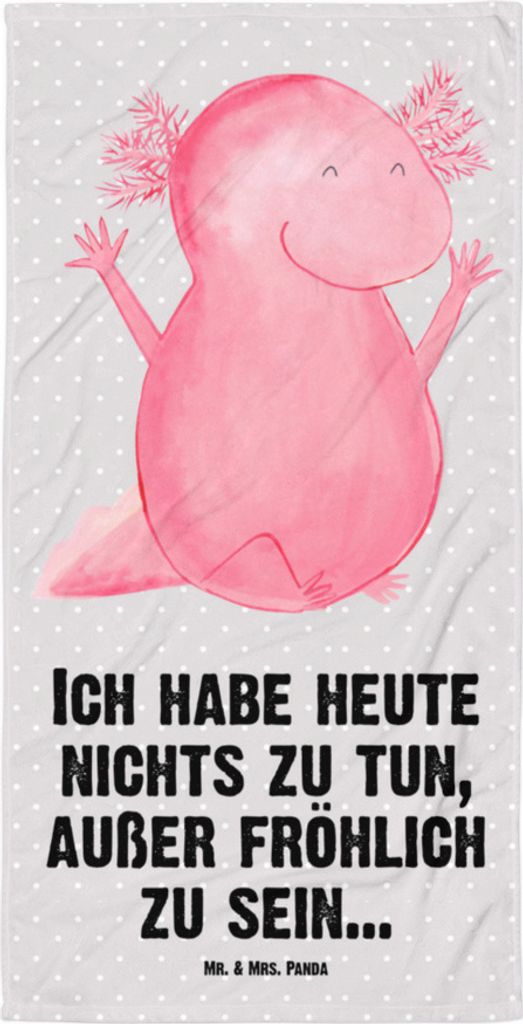 Mr. & Mrs. Panda Duschtuch Axolotl Hurra - Grau Pastell - Geschenk, Handtuch, Reisehandtuch, Strandlaken, Spaß, Lurch, Strandtuch, Motivation, Bad...