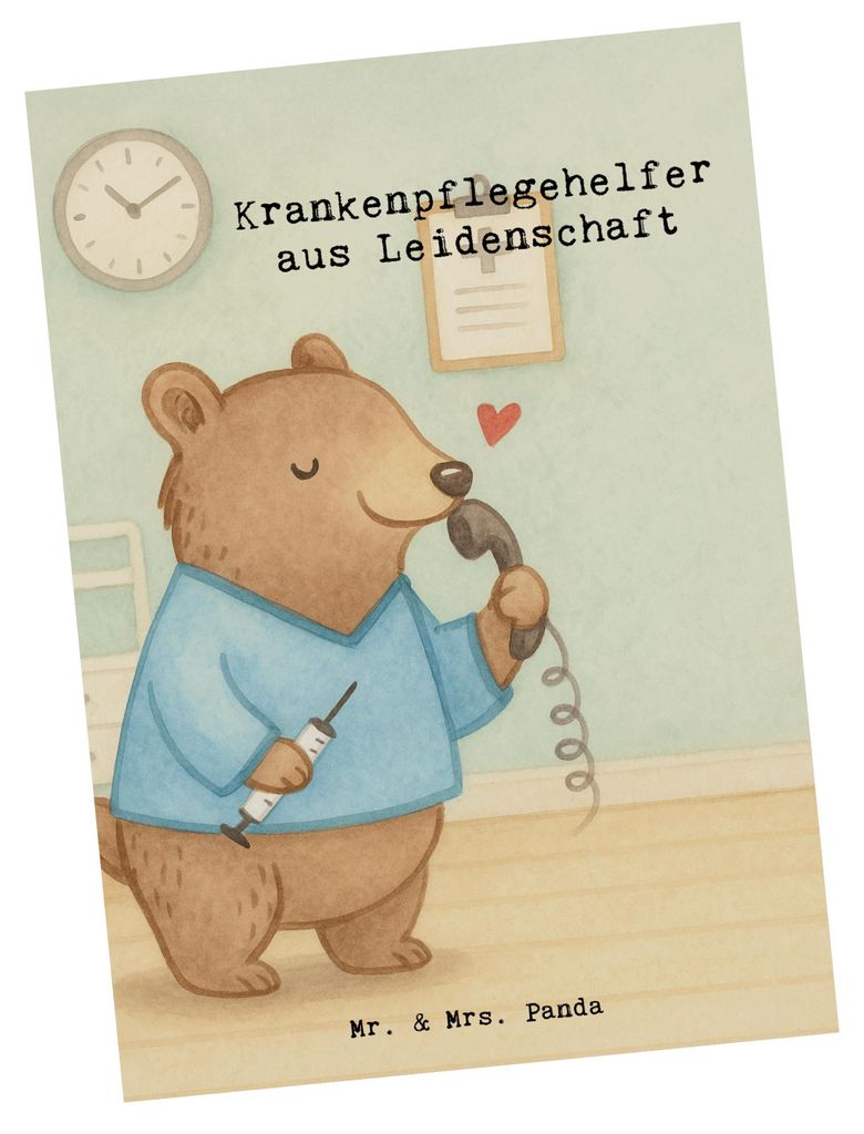 Mr. & Mrs. Panda Postkarte Krankenpflegehelfer Leidenschaft Design - Weiß - Geschenk, Ausbildung, Spruch, Schenken, Pflegehelfer, Ansichtskarten, ...