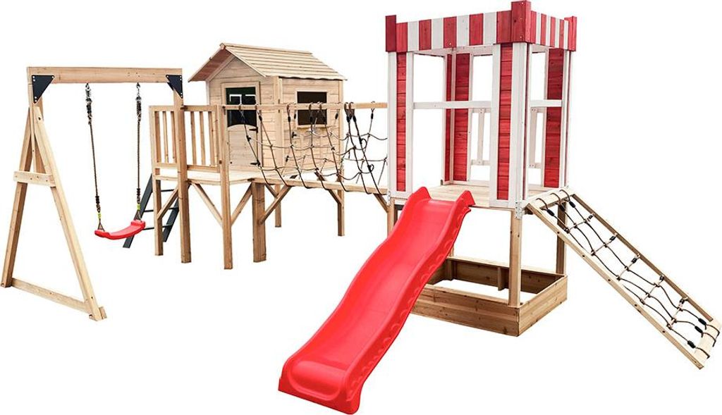 HOME DELUXE - Spielpark inkl. Schaukel und Rutsche WUNDERLAND - 555 x 340 cm | Ausstattung inkl. Schaukel
