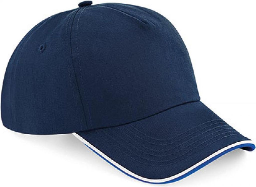 Beechfield B25c | Authentic 5 Panel Cap - Piped Peak, 100 % Baumwoll-Twill - Farbe: French Navy/Bright Royal/White - Größe: One Size