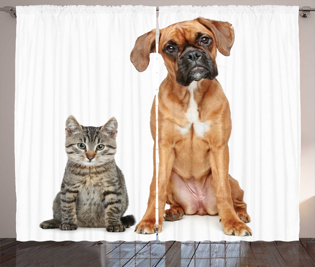 ABAKUHAUS Boxer-Hund Rustikaler Gardine, Katze Hund Tierfreund-, Schlafzimmer Kräuselband Vorhang mit Schlaufen und Haken, 280 x 175 cm, Mehrfarbig
