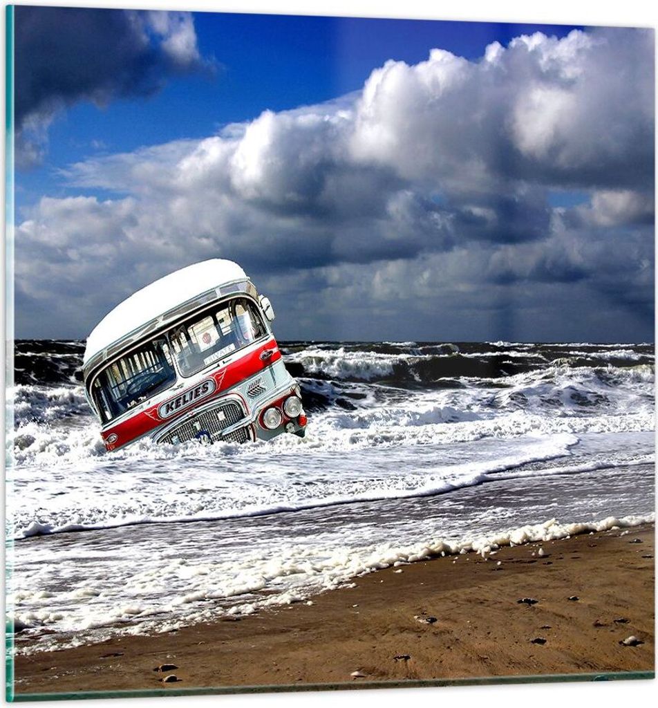 Bilder auf glas - Ozean Landschaft Auto - 60x60cm - Glasbilder - Wandbilder - Kunstdruck - zum Aufhängen bereit - Wanddekoration aus Glas - Glas B...