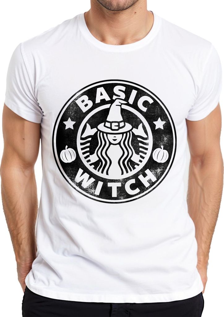 BASIC WITCH Halloween Hexe Kürbis Geschenk Damen Lustig Coole Herren T-Shirt, Weiß, S